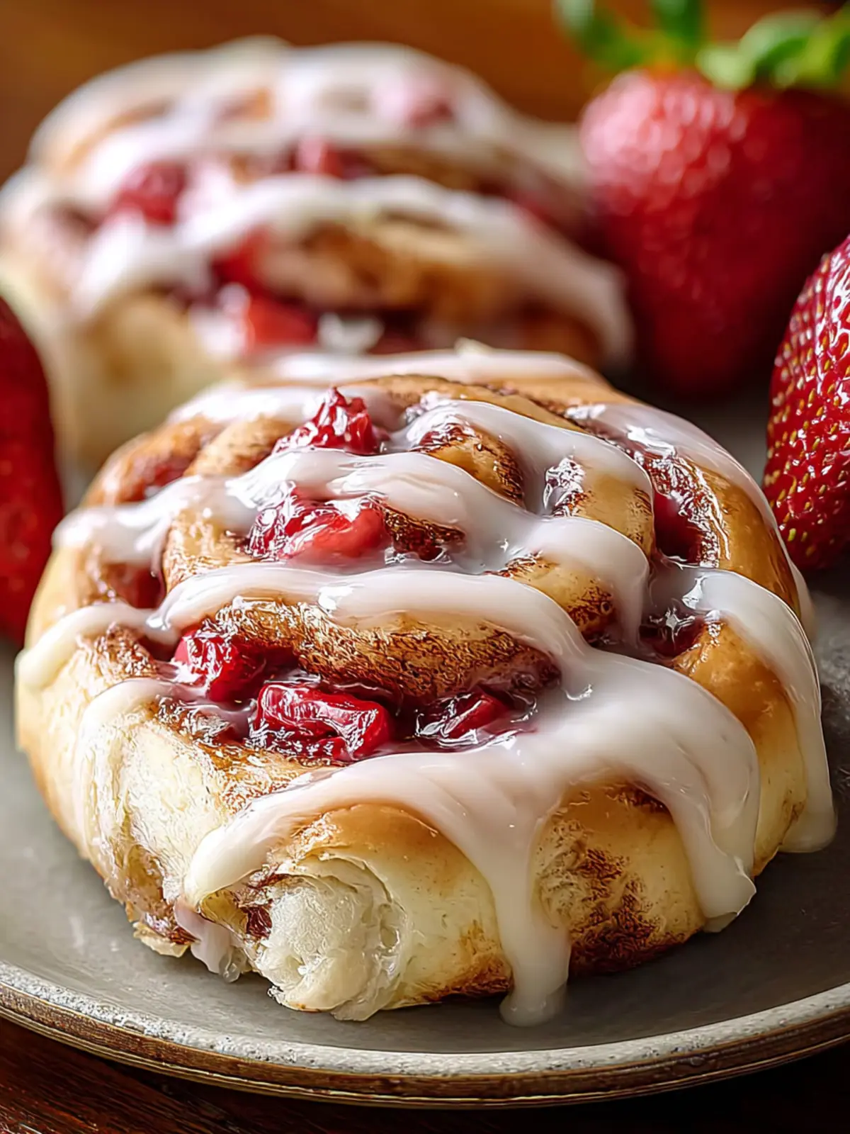 Strawberry Cinnamon Rolls With Cream Cheese Frosting First Image