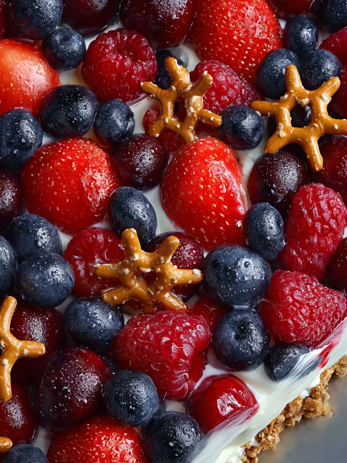 No Bake Summer Berry Pretzel Salad First Image